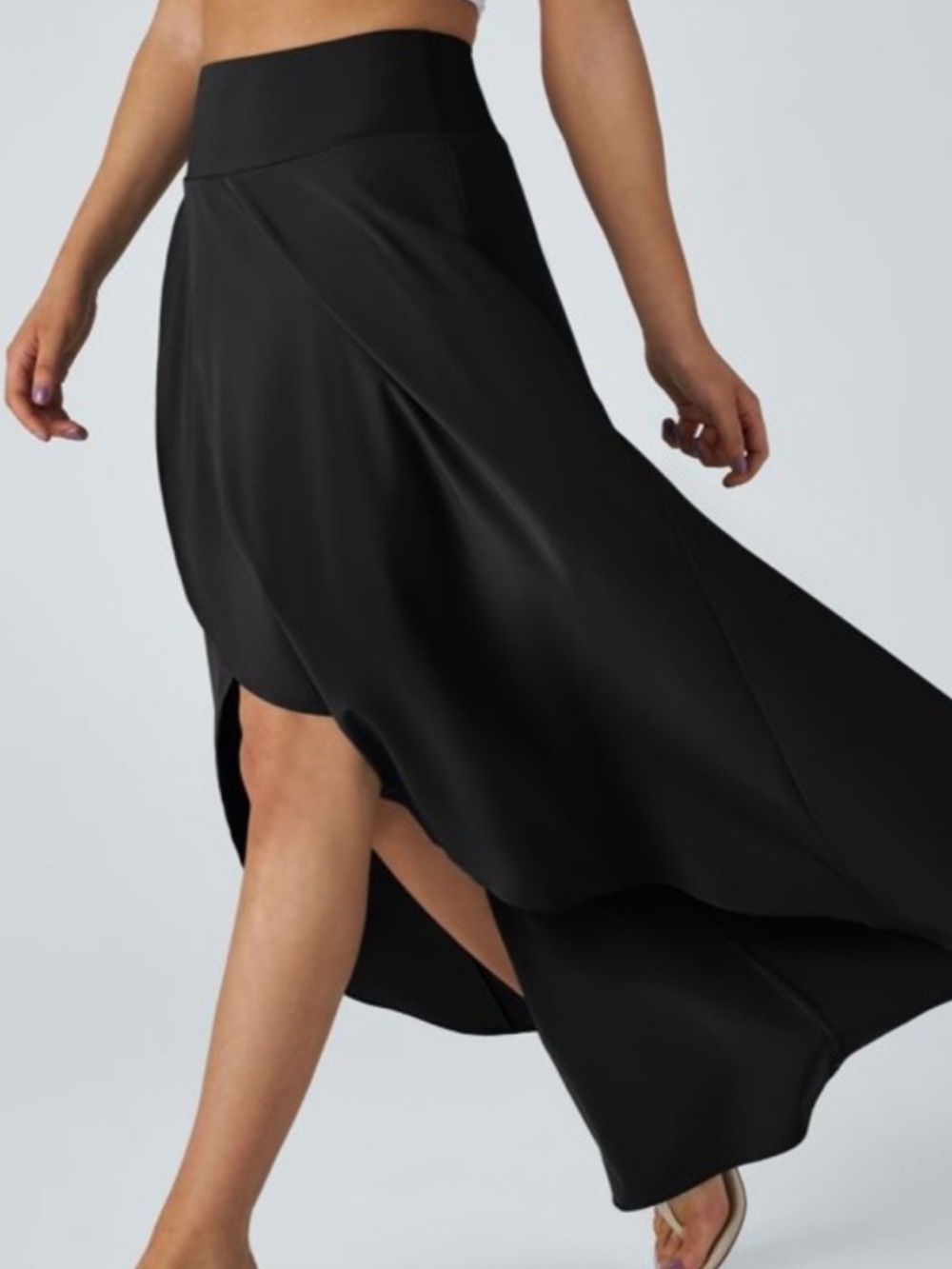 Halara Breezeful High Low Black Ruffle Built In Short Quick Dry Maxi Skirt L